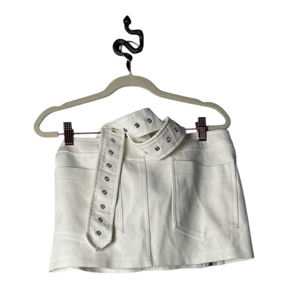 Aniye Records Lex Mini Skirt Denim Buckle Strap Edgy Chic Grunge Y2K Milk Sz 40 - Picture 10 of 13